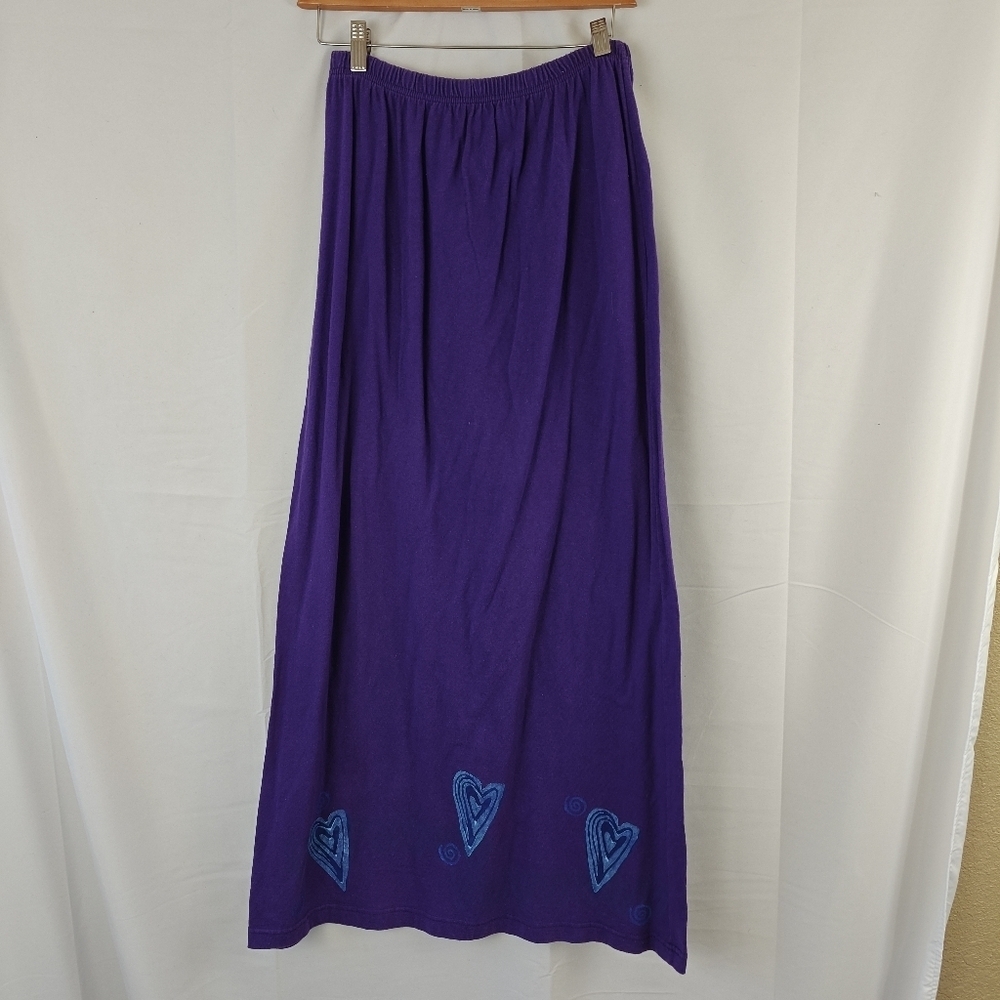 VTG Blue Fish Purple Maxi Skirt Boho Blue Heart Printed Cotton Size 0